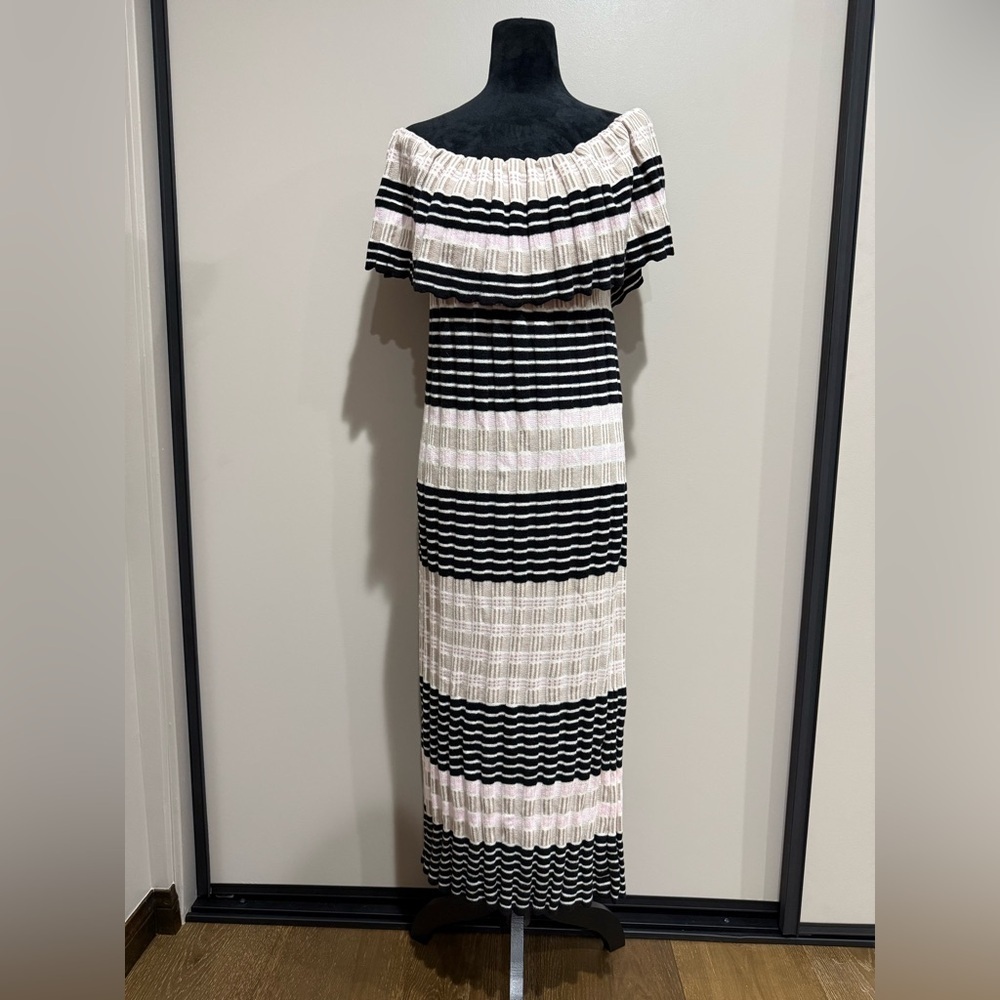 Free People Off Duty Off-Shoulder Striped Knit Maxi Dress
